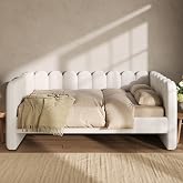 Merax Upholstered Daybed Sofa Bed, Queen Size Bed Frame Platform Bed, White | Sofa Bed with Curved Upholstered Headboard for Living Room, Bedroom and Guest Room, Easy Assembly, No Box Spring Required