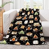 Cute S'Mores Flannel Blanket | Ultra Soft Roasted Marshalows Throw for Couch/Sofa/Travel/Camping | Camping Blanket Gifts for Camper Lover Decor - 40"x50"-Kids/Throw Size