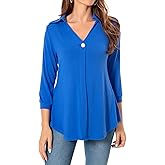 AxByCzD Womens 3/4 Sleeve Blouses Tops Collared V Neck Trendy Dressy Casual Shirts