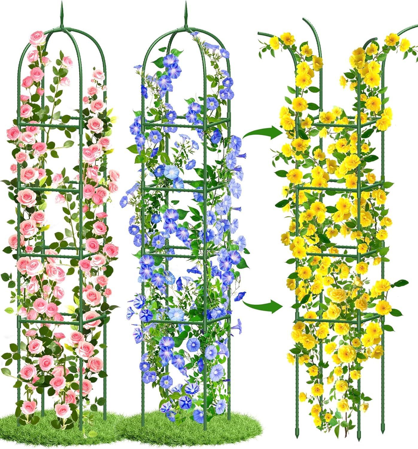 Photo 1 of Garden Obelisk Trellis for Climbing Plants, 6FT Garden Obelisk Rustproof PE Coated Metal Potted Plant Climbing Support, Thickened Tube Plant Tower Trellis for Clematis Vine Support Indoor (2 Pack)