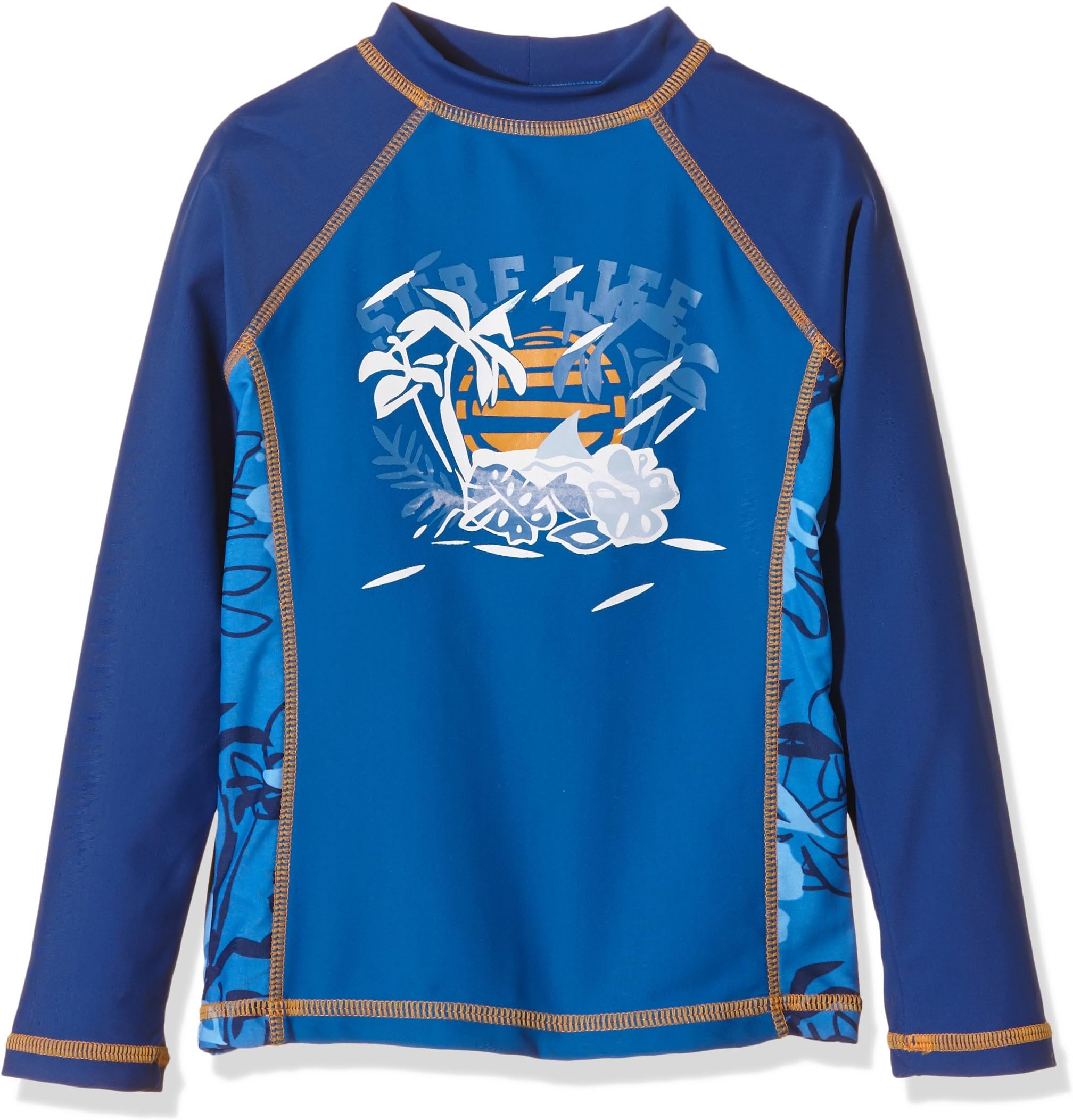 Aquatinto Boys Swim Shirt with Palm Tree Print, UV +50 - Blue - 11 Years, 146 (Manufacturer Size: 146/152)