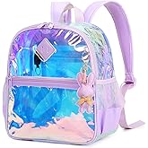MUSEVOS Clear Backpack for Stadium Events Approved 12×6×12, Thick TPU Mini Clear Bag with Front Pocket for Concert Sport Events Work Travel, Purple Iridescent