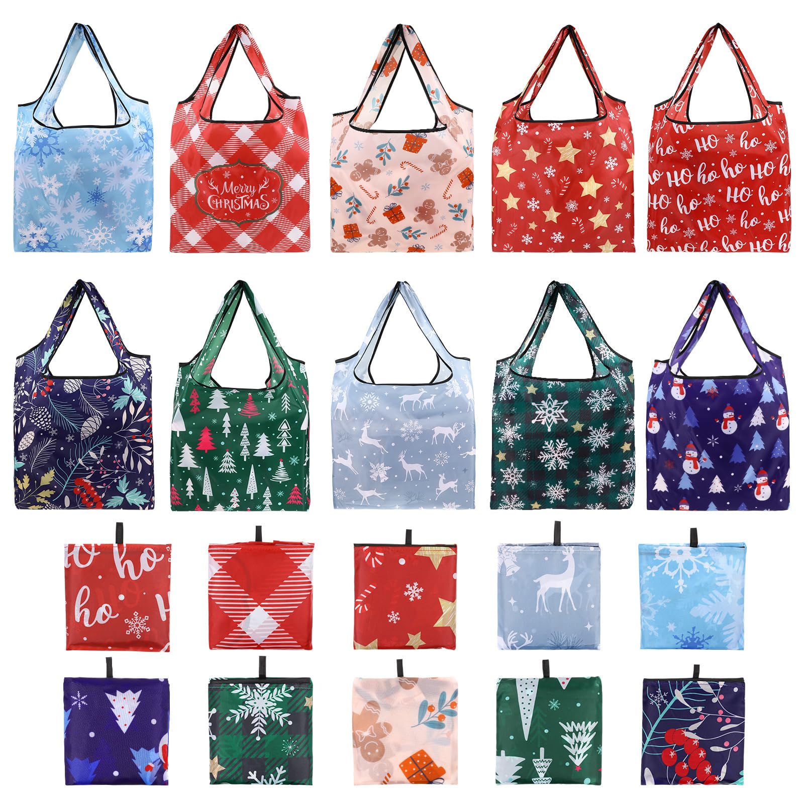 Amosfun 10pcs Reusable Shopping Bags Foldable Shopping Bag Eco Waterproof Tote Shopping Bag Large Groceries Pouch for Christmas Daily Use Travel Storage