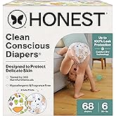 The Honest Company Comfort Dry Disposable Diapers for Sensitive Skin, Hypoallergenic, Fragrance-Free, So Delish + It's a Pawty, Super Club Box, Size 6 (35 lbs), 68 Count