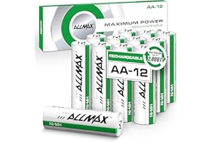 ALLMAX BATTERY Allmax AA Maximum Power Precharged Rechargeable Double A Batteries (12 Count) – Ultra Long-Lasting, Recharge up to 2,000 Times – 1.2V