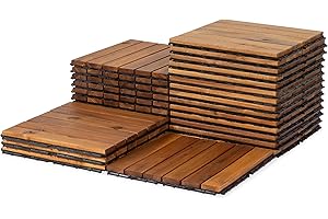 VICTORY RELAX Acacia Wood Flooring Interlocking Deck Tiles for Patio Decor 27 PCS 6 Slats - Waterproof Indoor & Outdoor Decor - Balcony Garden Decking Tile (12.2 x 12.2 x 0.7) - Natural
