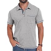 Sailwind Men's Short Sleeve Polo Shirts Casual Summer Classic Collared Golf Shirt with Pocket