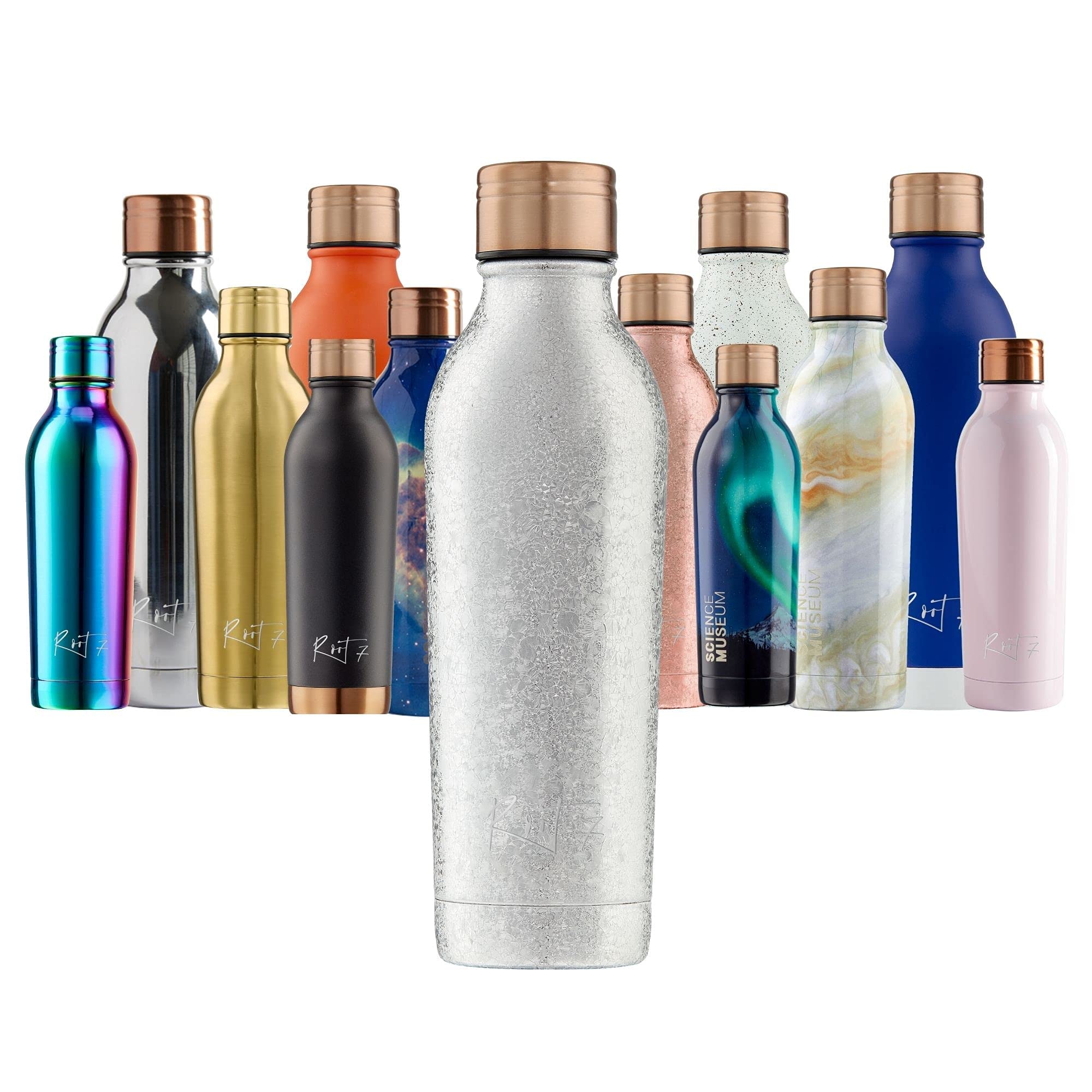 Root7 Bottle | Stainless Steel Water Bottle | Silver Sparkle 500 ml | Double Walled & Copper Insulated | Reusable Thermal Flask | BPA Free, Leak - Proof Bottle | Cold for 30 Hours & Hot for 20 Hours