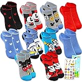 10 Pack Mickey Mouse Socks for Boys, Girls, Teens - Disney Apparel for Kids Ages 6-8 Bundle with 10 Pairs of Disney Socks Size 10-4 Kids Plus Stickers | Mickey Mouse Clothing for Boys