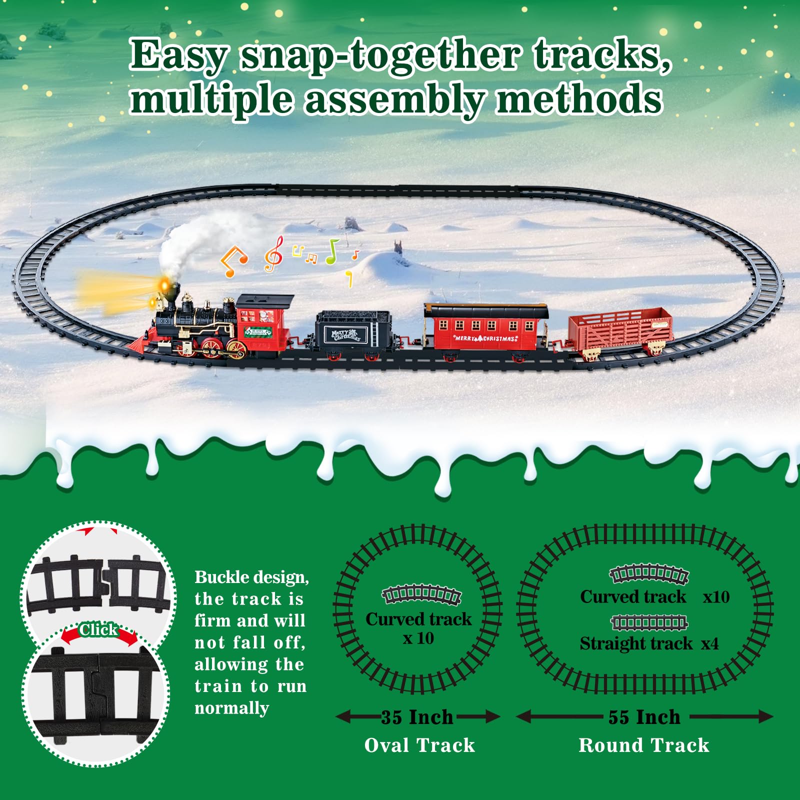 OleFun Train Set, Electric Train with Water Steam, Sounds & Lights, Model Christmas Train Set for Under The Tree, Railway Kit Gifts for 3, 4, 5, 6, 7, 8+ Year Old Boys & Girls