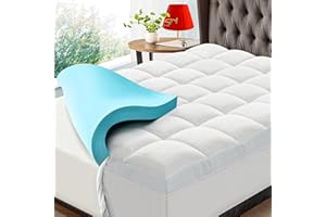 HYLEORY Queen Memory Foam Mattress Topper - Dual Layer with Cooling Gel and Viscose from Bamboo Cover - Medium Support