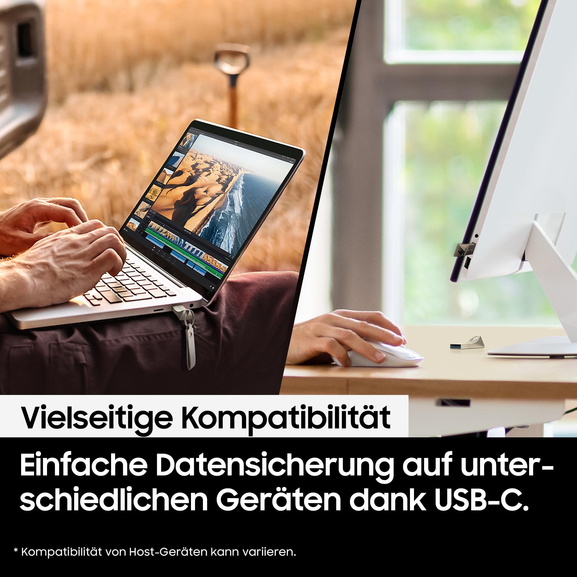 Samsung BAR Plus USB-Stick Typ-A, 512 GB, 400 MB/s Lesen, 110 MB/s Schreiben, Widerstandsfähiger USB 3.2 Speicherstick mit Schlüsselring, Champagne Silver, MUF-512BE3/APC 4