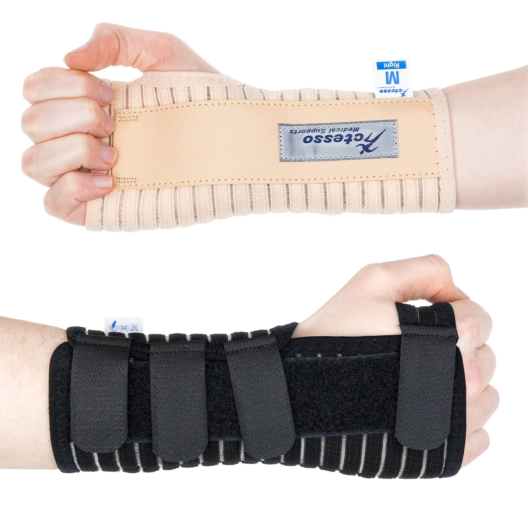 Actesso Breathable Wrist Support Brace Splint - Ideal for Carpal Tunnel, Sprains, and Tendonitis (Beige, Medium Right)