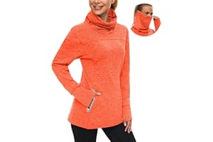 Soneven Women's Running Fleece Sweatshirts Cowl Neck Pullover Long sleeve Shirt with Thumb Holes and Neck Gaiter Face Mask