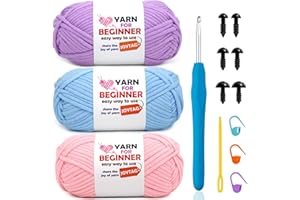 JOYTAG 3 Pack Beginners Crochet Yarn Purple Blue Pink Cotton Crochet Yarn for Crocheting Knitting Beginners with Easy-to-See Stitches Cotton-Nylon Blend Crochet Yarn for Beginners Crochet Kit(3x50g)