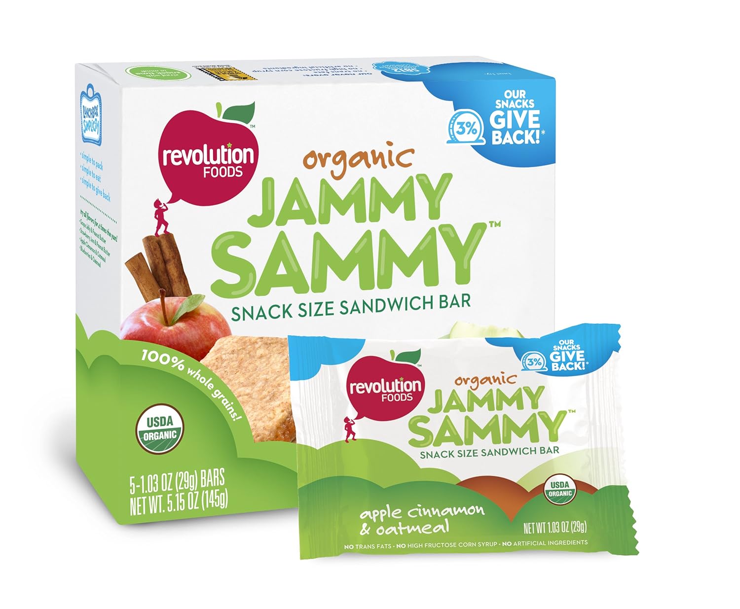 Revolution Foods Organic Jammy Sammy Snack Size Sandwich Bar, Apple