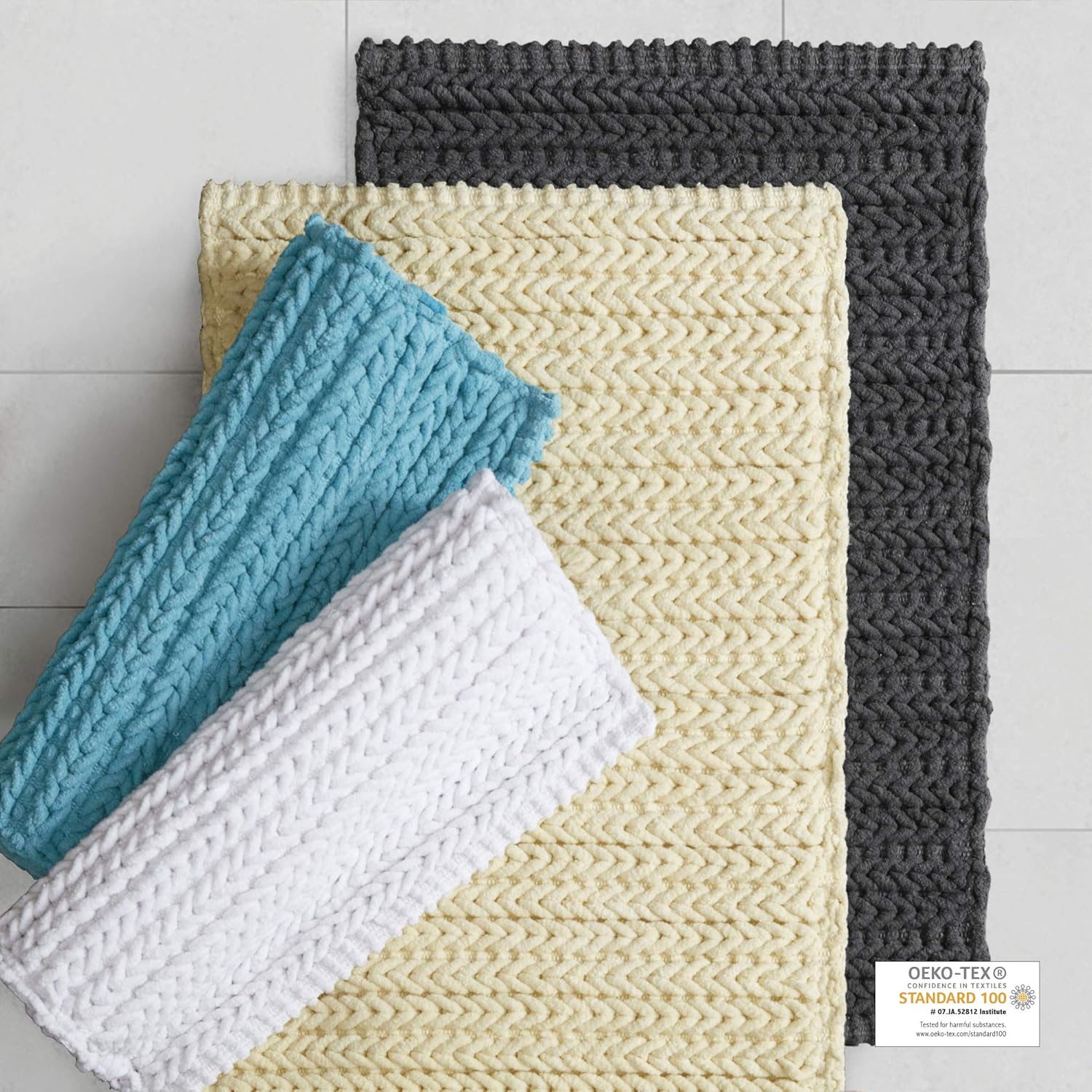 Madison Park Lasso 100% Cotton Chenille Chain Woven Stitch Bathroom Rug-Non Slip-Absorbent, Quick Dry Bath Mat, 24x40, White: Home & Kitchen
