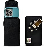 Turtleback Belt Clip for iPhone 16 Pro, 16e, 15 pro 14 Pro 13 Pro -Medium- Fits w/Shockproof Commuter Style Cases - Premium Black Nylon, Vertical Belt Holder, Magnetic Closure, HD Rotating Clip