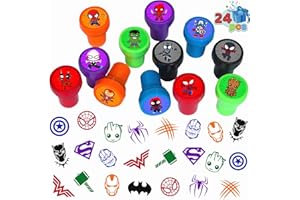 COSERSHOW 24 Pcs Superhero Themed Stampers for Kids, Superhero Birthday Party Supplies Favors, Classroom Rewards Prizes, Goody Bag Treat Bag Stuff for Superhero Birthday Party Gifts