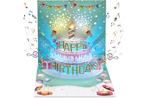 VIVIKEN Musical Birthday Cards, 3D Pop Up LIGHT Blowable Cake Happy Birthday Cards with Music and Cheers Sound, Funny Popup Greeting Card Birthday Gifts for Kids, Women, Men, Daughter, Mom