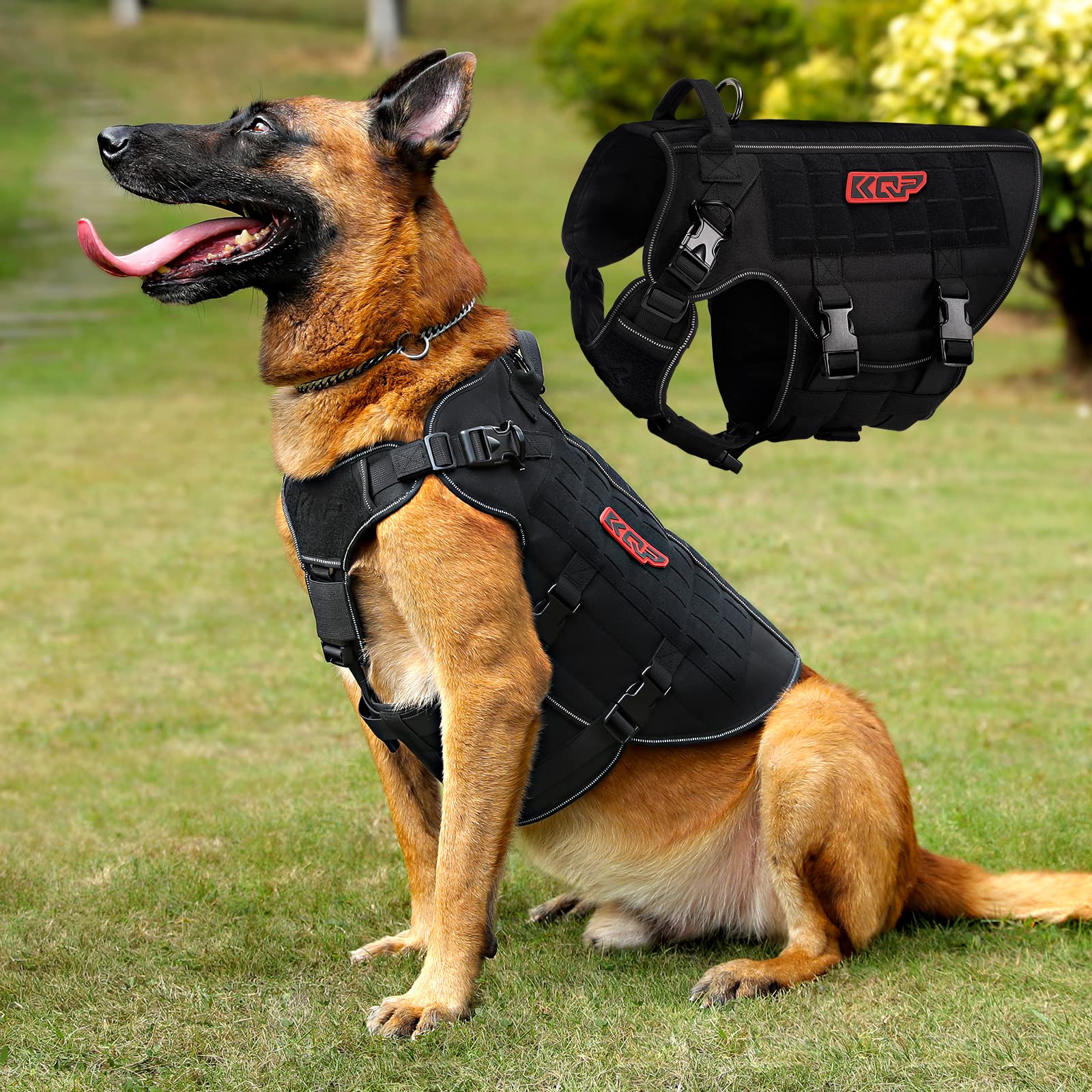 Tactical Dog Harness, No Pull Dog Harness, Military Dog Vest with Adjustable Metal Clips, Reflective Dog Harness for Large Medium Small Dogs, Service Dog Walking Training