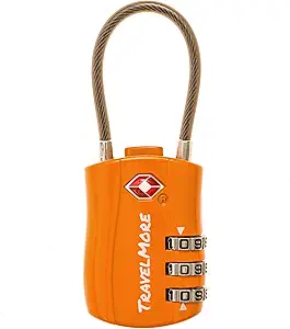 TSA Approved Travel Combination Cable Luggage Locks for Suitcases & Backpacks - 1 Pack of Orange TSA Lock
