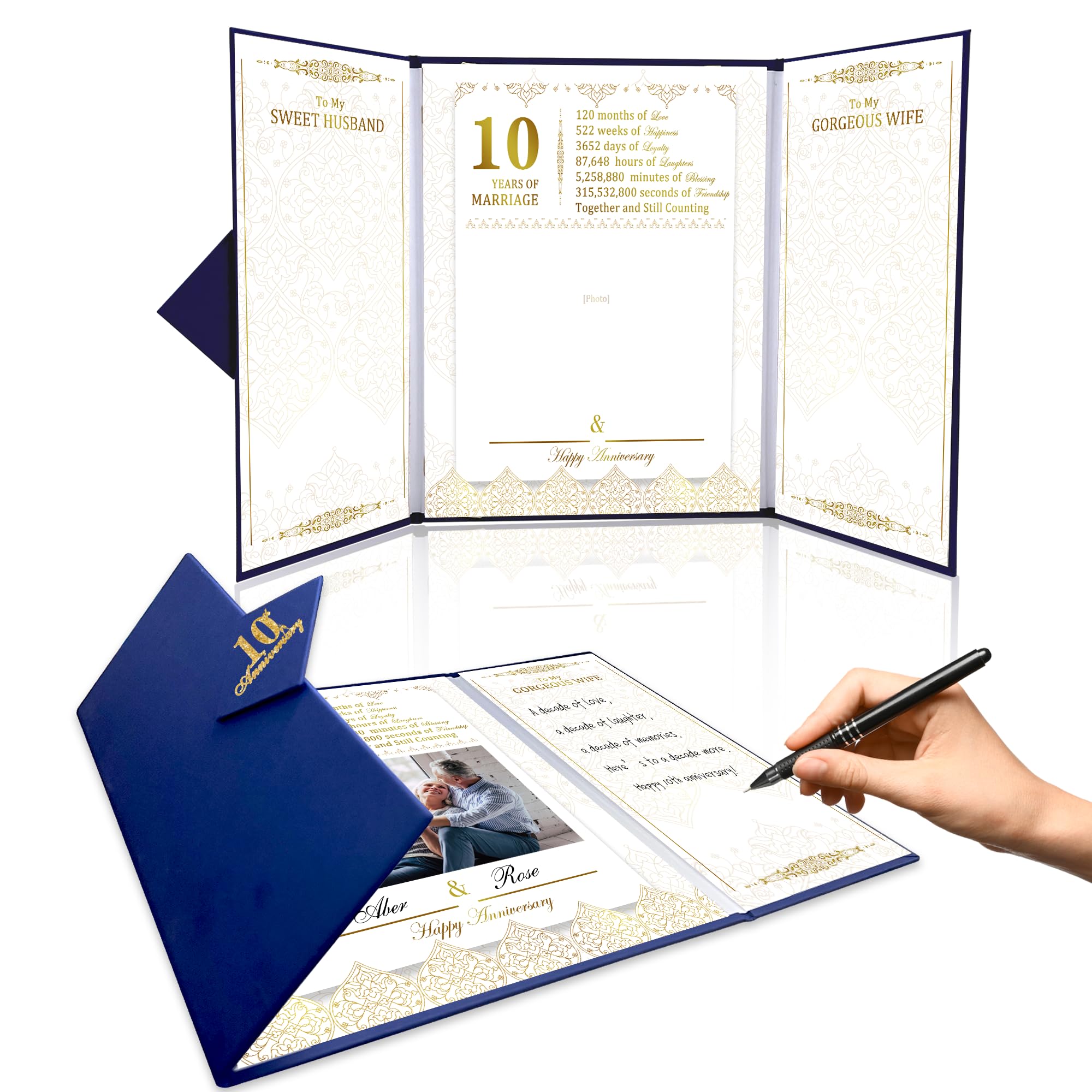 USMEI 10th Anniversary Wedding Romantic Gifts For Couple 10 Years of Marriage Self-Personalized Photo Anniversary Greeting Cards For Him Her Wife and Husband Keepsake Gifts