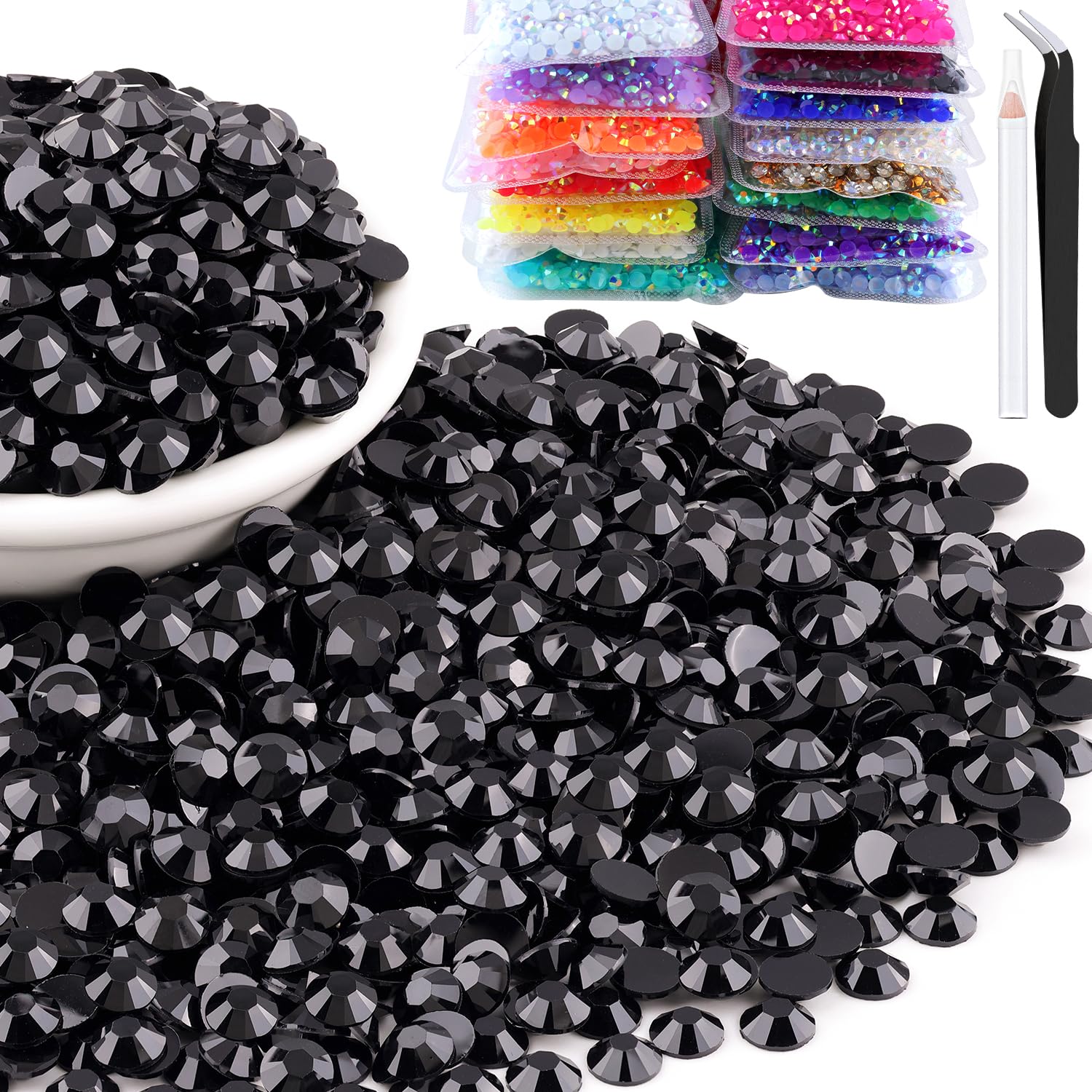 Photo 1 of 5000pcs 5mm Resin Rhinestones Bulk, Black Flatback Round Jelly Rhinestones Bedazzling Non Hotfix Crystal Gems Large Quantity Wholesale for DIY Crafts Clothes Bottles Tumblers Face Makeup Manicure