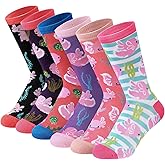 Bonuci 6/12 Pairs Axolotl Socks Gift for Women Pink Cute Socks Bulk for Axolotl Lover Funny Casual Gifts