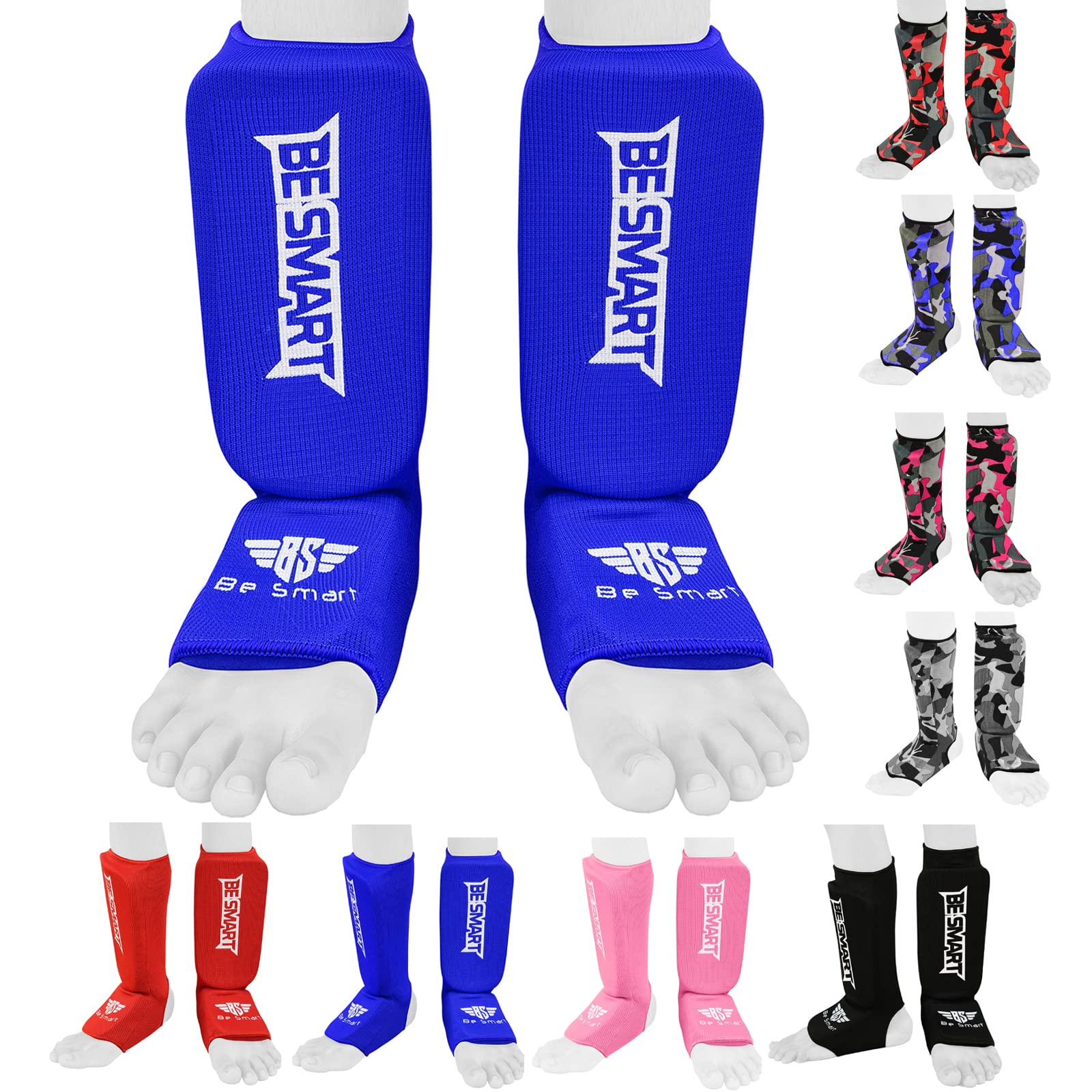 Kids Shin Instep Pads MMA Leg Foot Guards Muay Thai Kick Boxing Guard Protector (Blue, XXXS (3 to 8 Years)) โ image 1