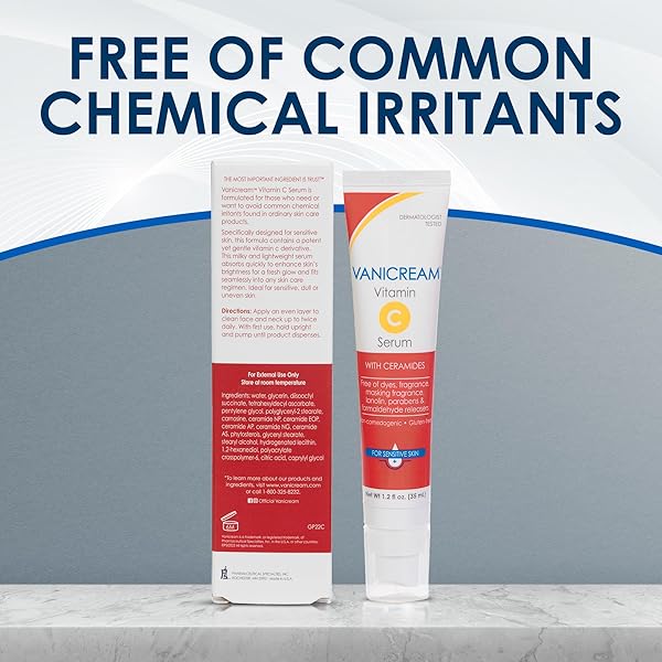 VANICREAM VITAMIN C SERUM, 1.2 FL OZ, FORMULATED WITHOUT COMMON IRRITANTS FOR SENSITIVE SKIN, MILKY AND LIGHTWEIGHT BRIGHTENING SERUM, HYDRATES & BOOSTS GLOW, DERMATOLOGIST-TESTED