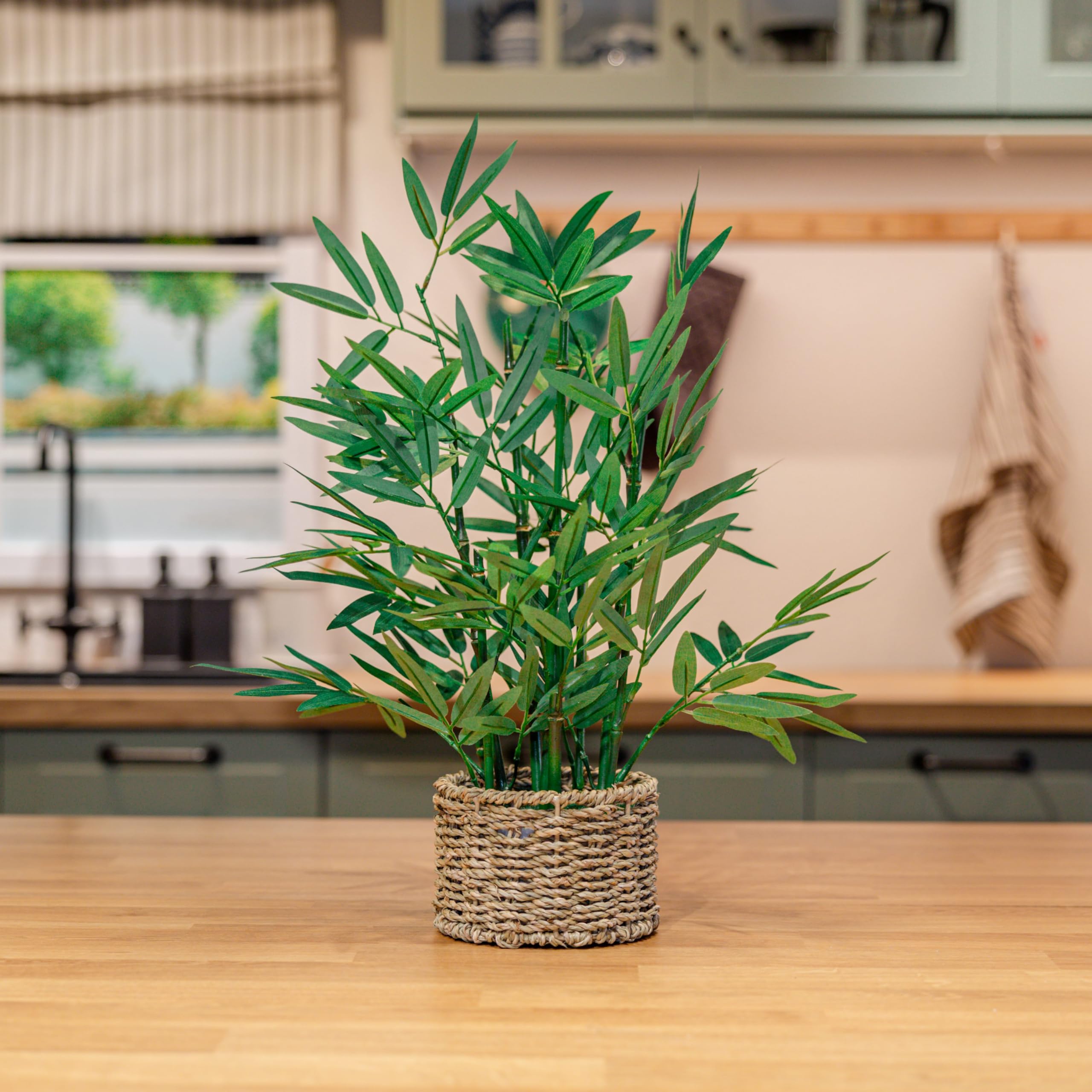 Faux Bamboo Plant in Handmade Seagrass Pot