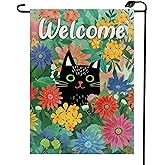 Spring Welcome Black Cat Garden Flag 12x18 Inch House Yard Lawn Daisy Pansy Flower Floral Summer Outside Decoration Seasonal Outdoor Decoration Flag CJ04