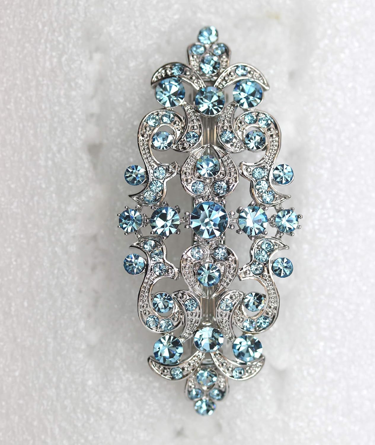 Faship Gorgeous Aqua Blue Rhinestone Crystal Floral Hair Barrette Clip : Beauty