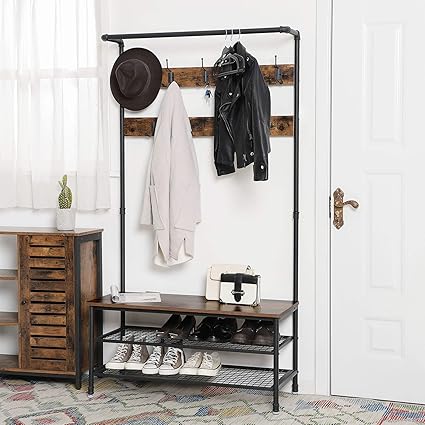 Vasagle Industrial Storage Bench Pipe Style Large Hat And Coat