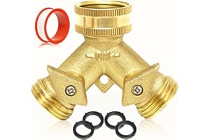 OUPENG SKY Garden Hose Splitter 2 Way - Heavy Duty Solid Brass Hose Y Splitter，Hose Faucet Splitter,3/4" Brass Hose Adapter Connectors Shut Off Valve, Hose Spigot Adapter 2 Valves, Plus 4 Extra Rubber Washers.