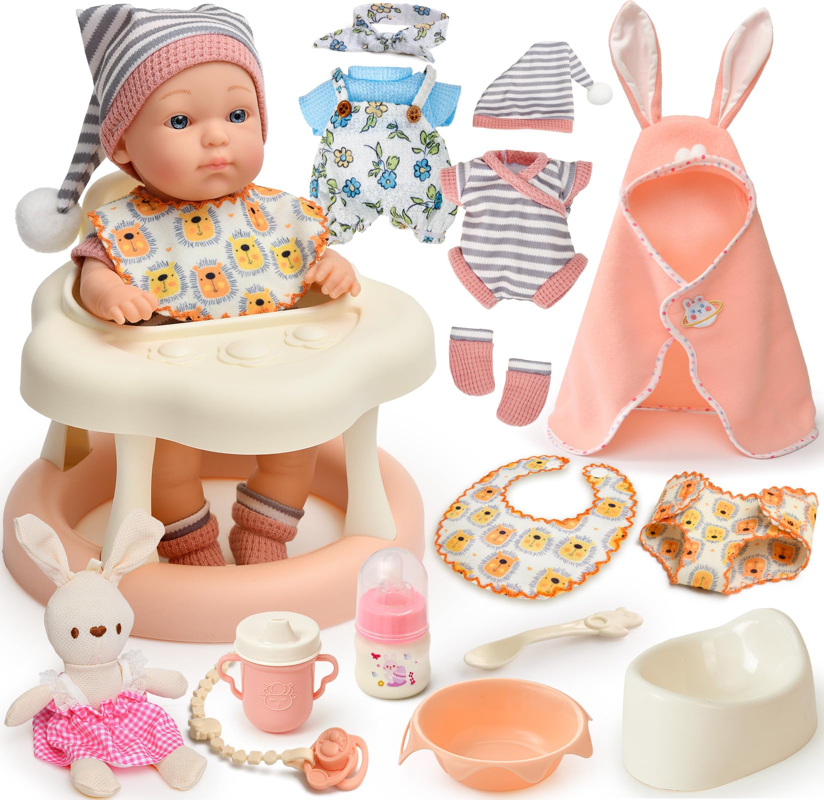 Photo 1 of Cleboen Baby Doll Accessories Set for Girls, 9'' Baby Doll with 2 Sets Clothes Doll Walker Feeding Bottle Pacifier Diaper Blanket, Realistic Pretend Play Toys Toddler Girl Birthday Gifts 3 4 5 6