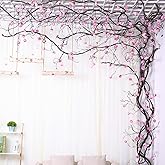 1PCS 300cm/118inch Large Flexible Artificial Tree Fall Vines Twine Wood Branches with Peony Flowers Garland Twig Reptile Climbing Fake Plants for Wedding Arch Christmas Wall Door Hanging Decoration