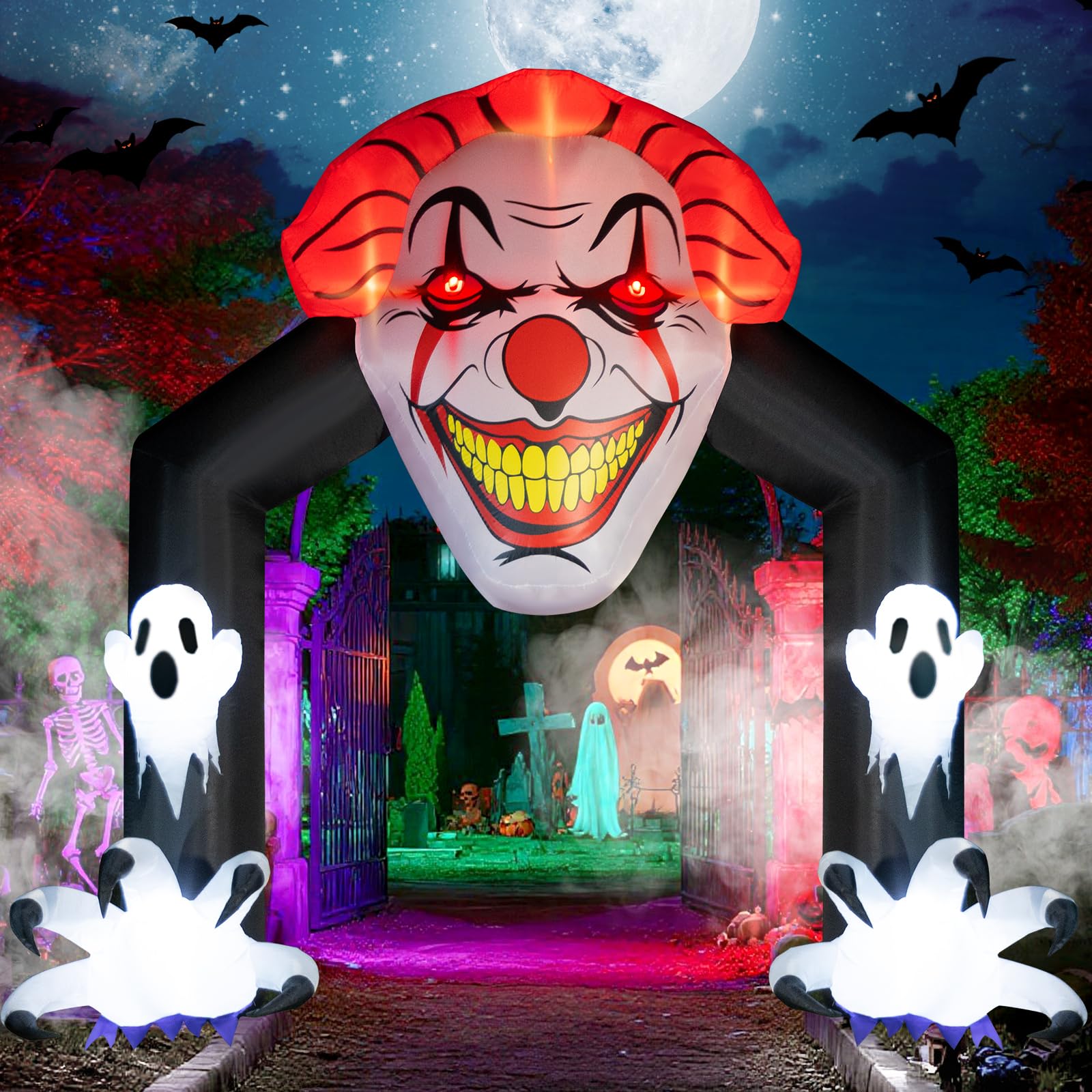 ELGLIM 10FT Halloween Clown Inflatable Archway with Ghosts – Built-in 7 ...