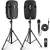 Pyle PA Speaker - 700W Active + Passive Pair of Tower Speakers with 8" Woofer, High Powered Bluetooth Connection, Includes Mo