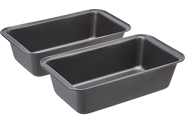 Amazon Basics Nonstick Rectangular Baking Bread Loaf Pan, 9.5 x 5 Inch, Set of 2, Gray