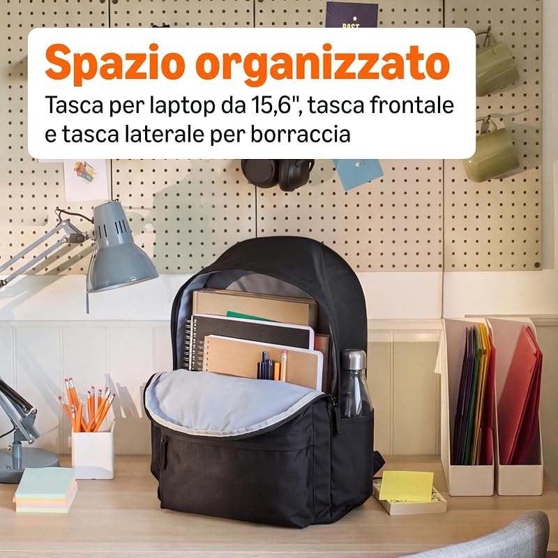 - Zaino Classico/Casual/Scolastico, Nero, Confezione da 1