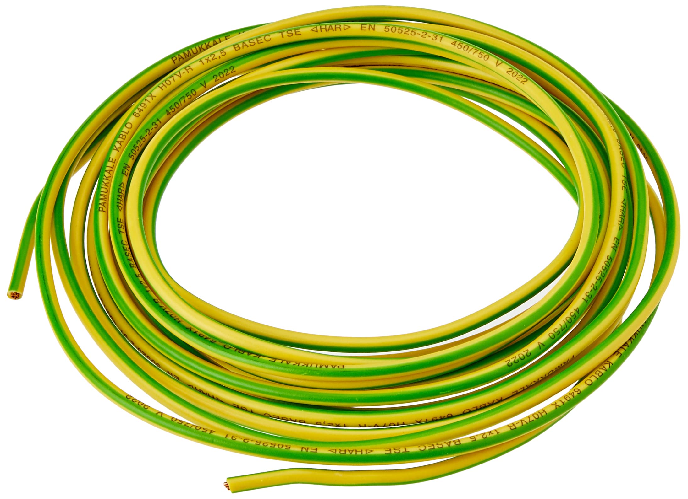 Merriway BH01515 Single Core Round Earth Cable, 6491X 2.5mm Yellow & Green, 5 Metres (16.5 feet)