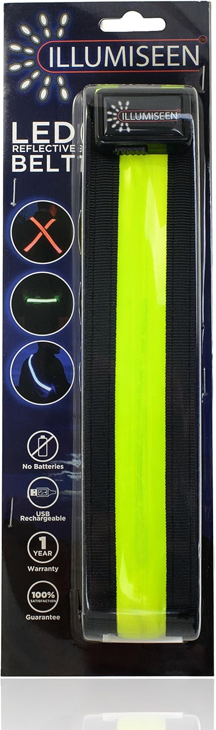 LED Reflective Belt - USB Rechargeable - High Visibility Gear for Running, Walking & Cycling - Fits Women, Men & Kids - Fully Adjustable & Lightweight - Safer Than a Reflective Vest - Green, Red, Blue : Sports & Outdoors