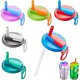 DIPESI 6 pack 6 color Soda Can Lids with Straws, Reusable Silicone Straws Soda ​Can Covers, BPA-Free,Airtight Seal, Easy to Use, Prevents Spills, Fits Standard Cans.