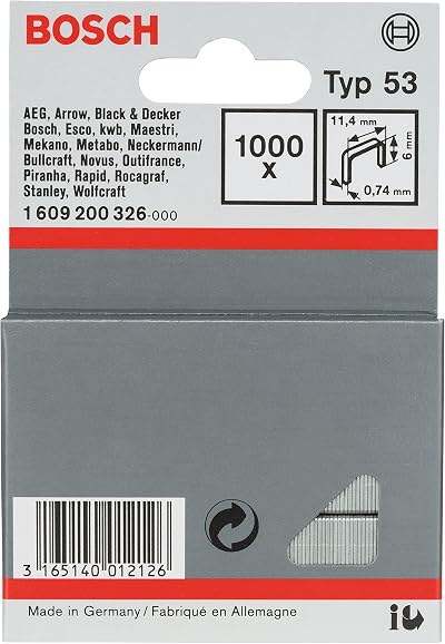 Bosch Fine Wire Staples Type 53 11.4x0.74x6mm 1000pcs