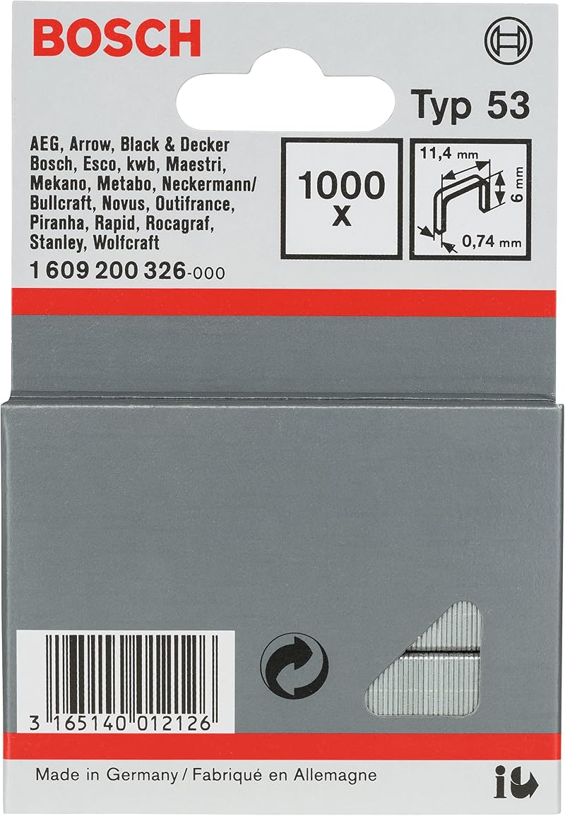 Bosch Fine Wire Staples Type 53 11.4x0.74x6mm 1000pcs