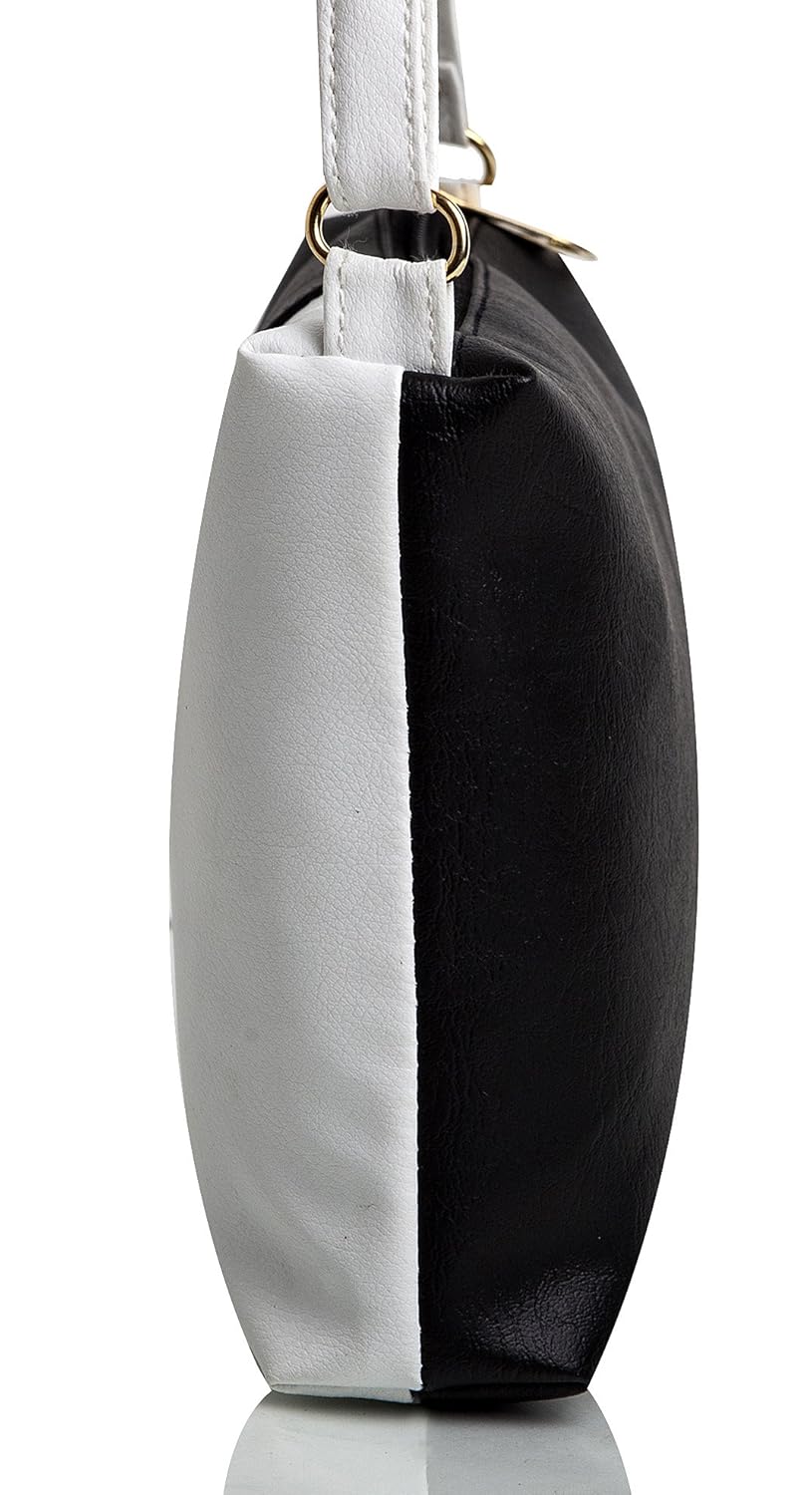 mammon women's pu leather sling bag black white (slg-blcw,size:11x8 inches)