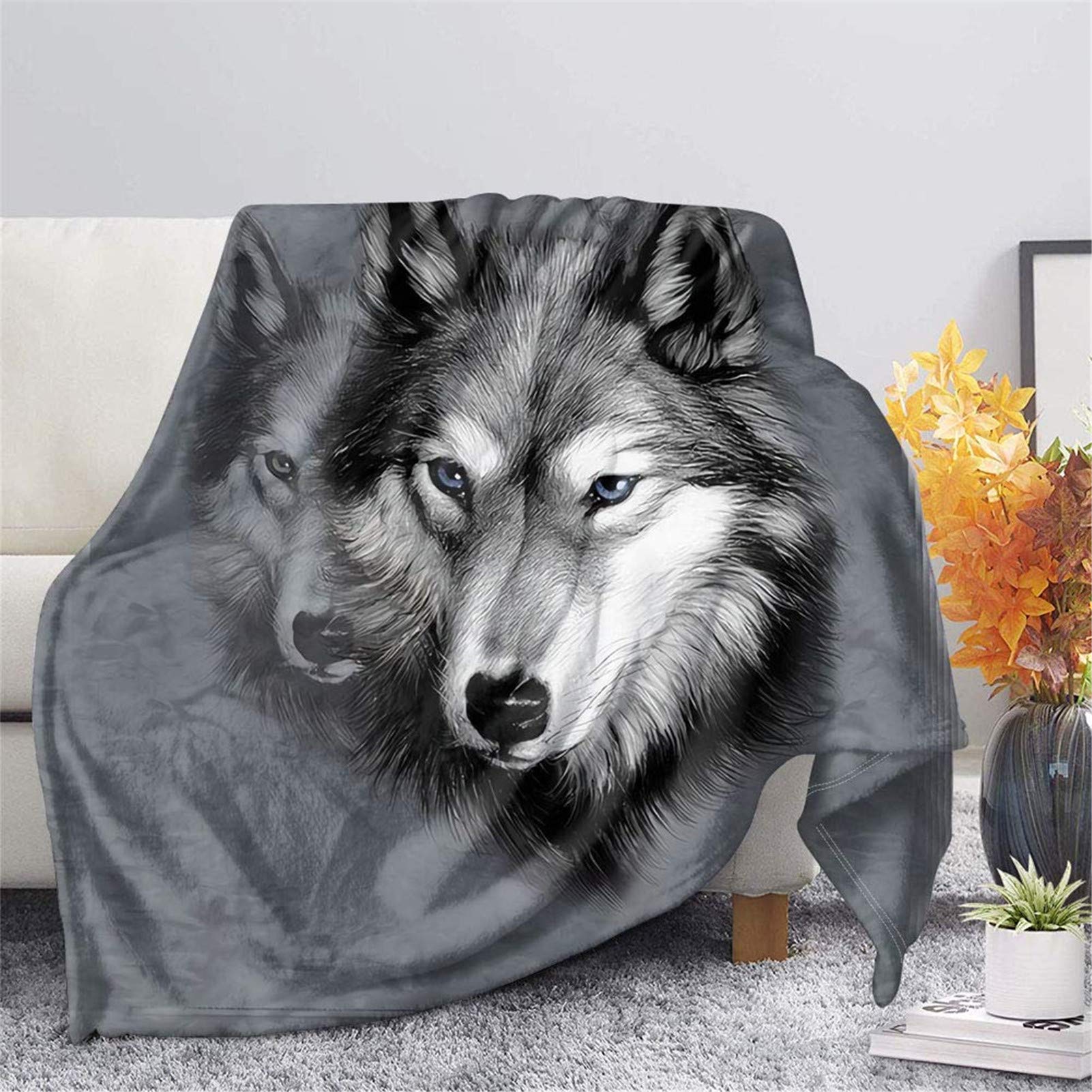 Coloranimal Grey Wolf Flannel Blanket for Teen Kids Home Couch,Sofa Plush Microfiber Bedding Throws Covers Warmth Soft-ultra 56x43 Inches Lightweight m — image 1