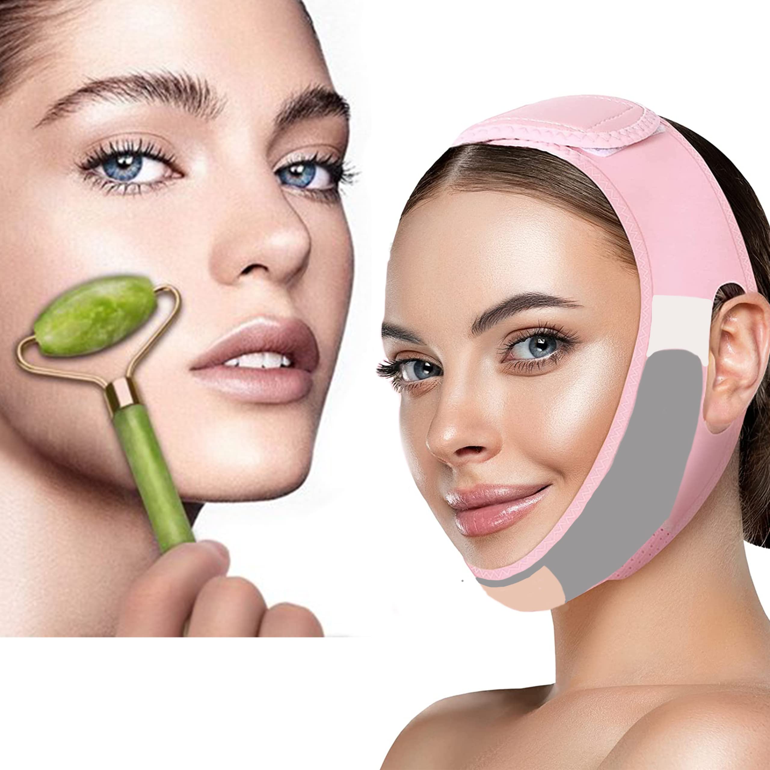 Double Chin Reducer & Jade Roller Kit. The V Line Face Belt & Jade Roller are Perfect for Anti Ageing, Wrinkling & Facial Sagging. Yelow